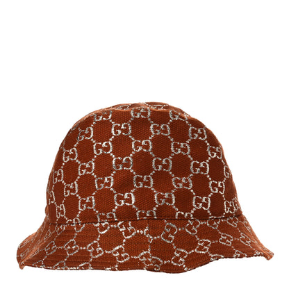 Gucci Canvas Lame GG Monogram Bucket Hat L Burnt Orange Silver 3 of 6