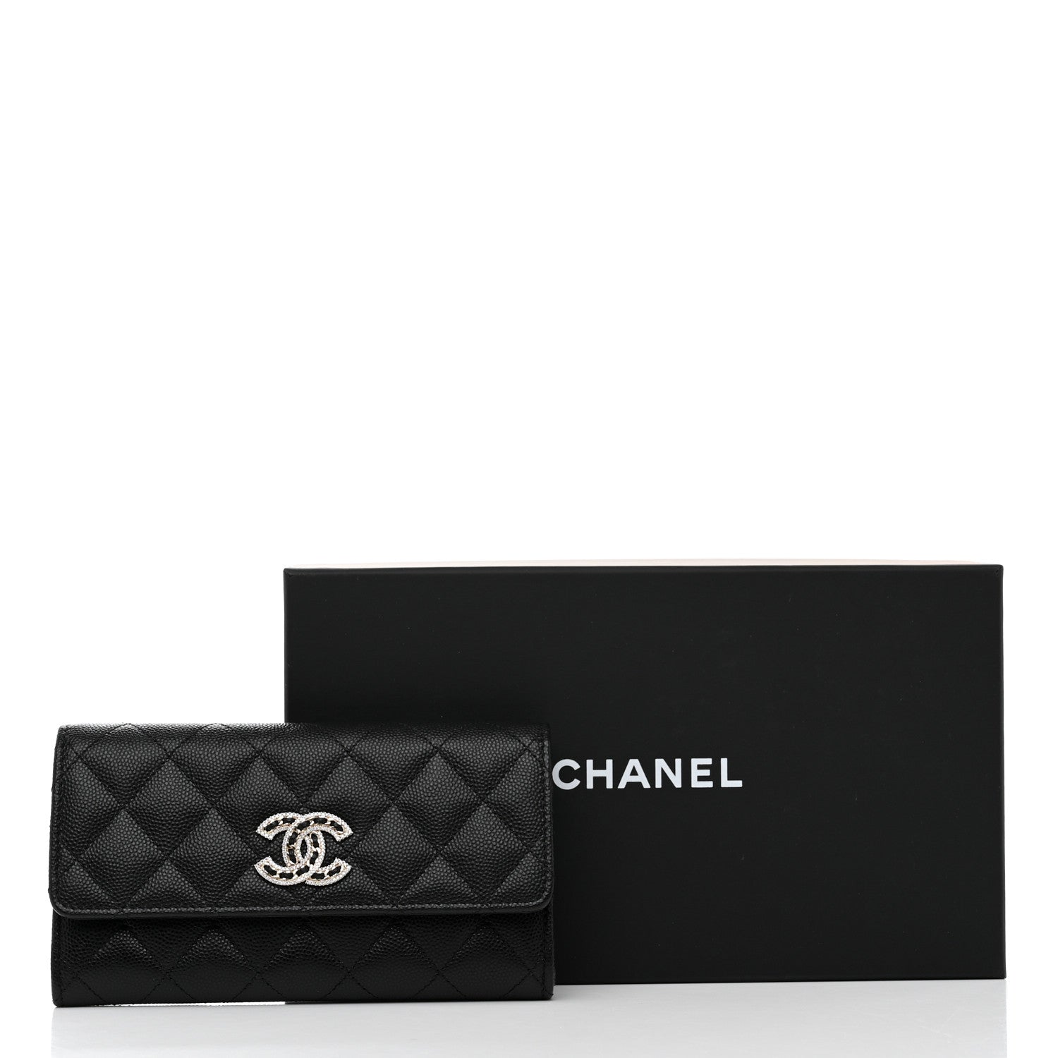 Chanel Caviar Quilted Crystal CC Large Gusset Flap Wallet Black 10 of 10