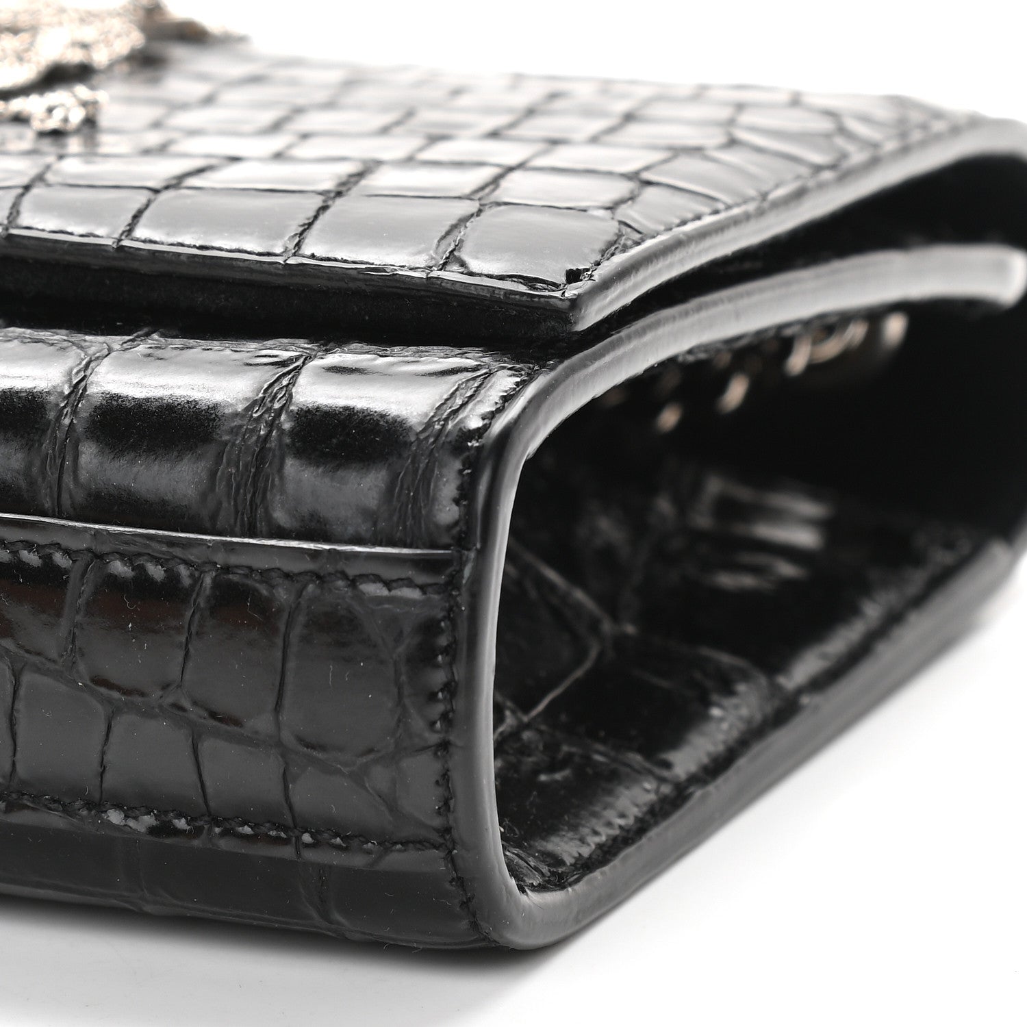 Saint Laurent Calfskin Crocodile Embossed Small Classic Monogram Kate Tassel Satchel Black 8 of 8