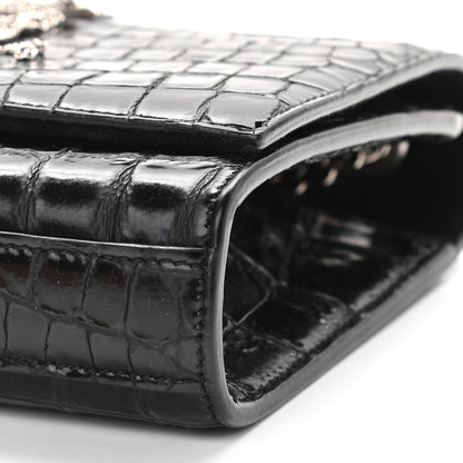 Saint Laurent Calfskin Crocodile Embossed Small Classic Monogram Kate Tassel Satchel Black 8 of 8