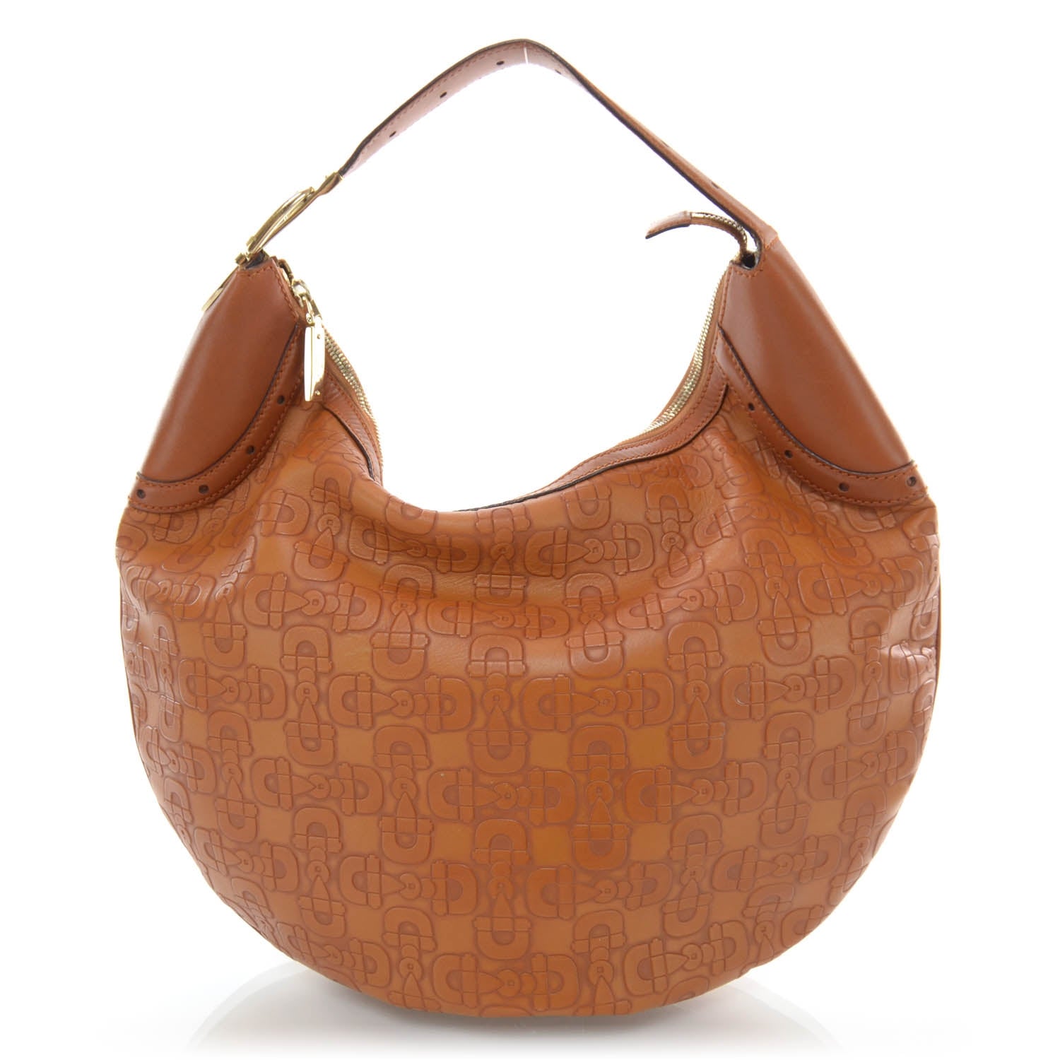 Gucci GGUCCI Calfskin Horsebit Embossed Glam Hobo Tan 1 of 9