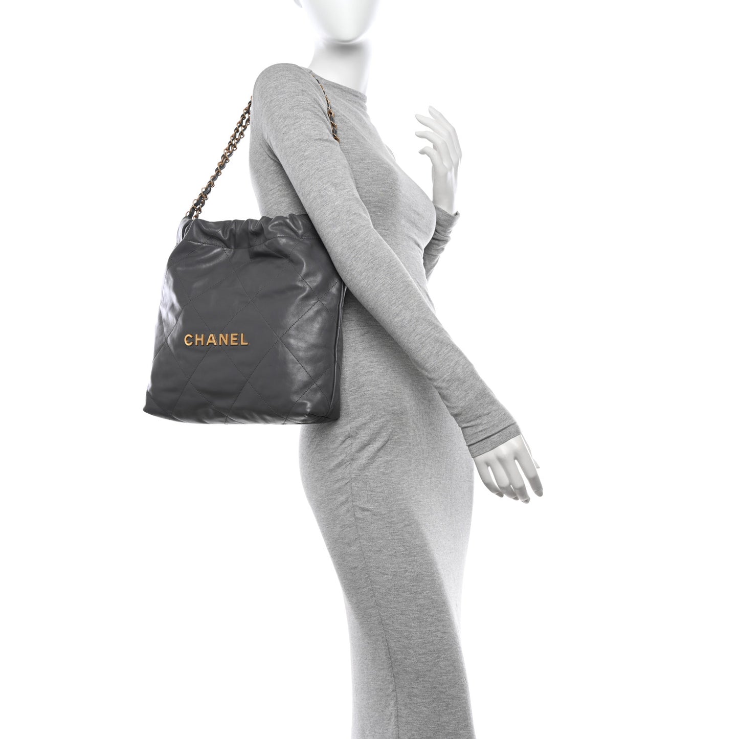 Shiny Calfskin Quilted Small Chanel 22 Grey