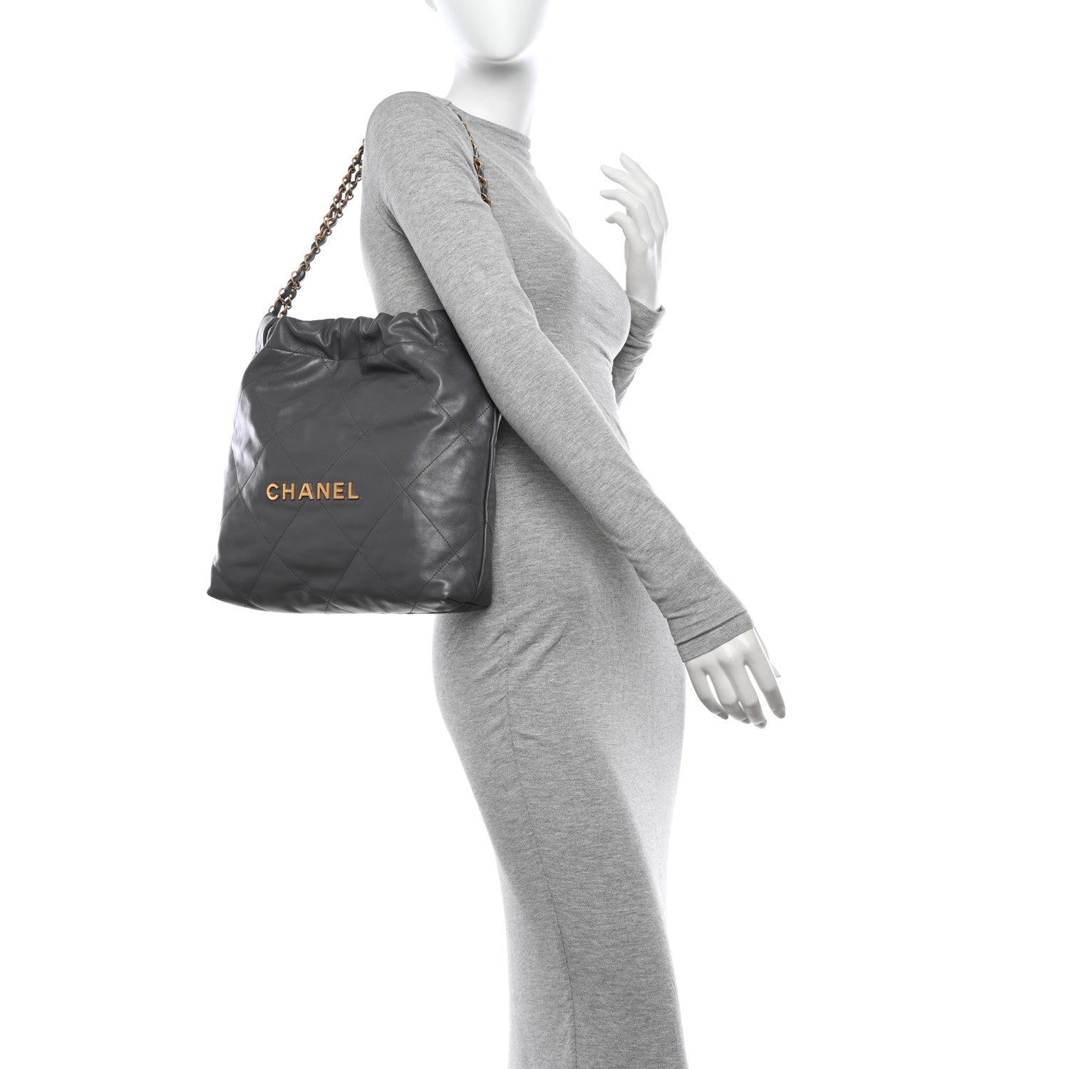 Chanel Shiny Calfskin Quilted Small Chanel 22 Grey 2 of 11