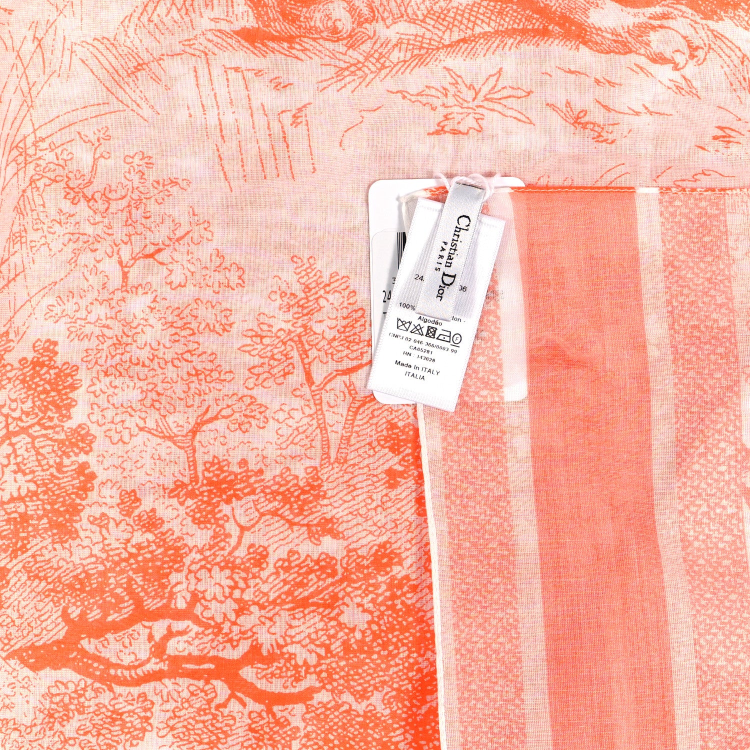 Christian Dior Cotton Toile De Jouy Scarf Orange 2 of 3
