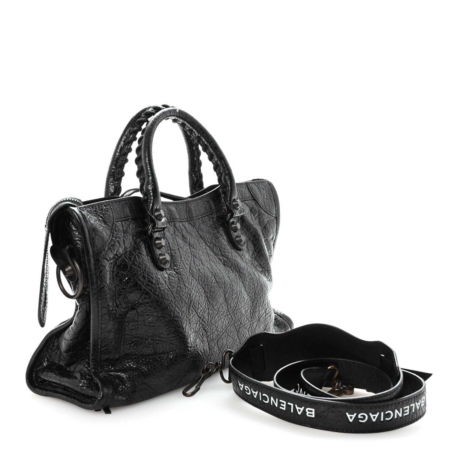Balenciaga Agneau Classic Hardware S City Logo Strap Black White 3 of 10