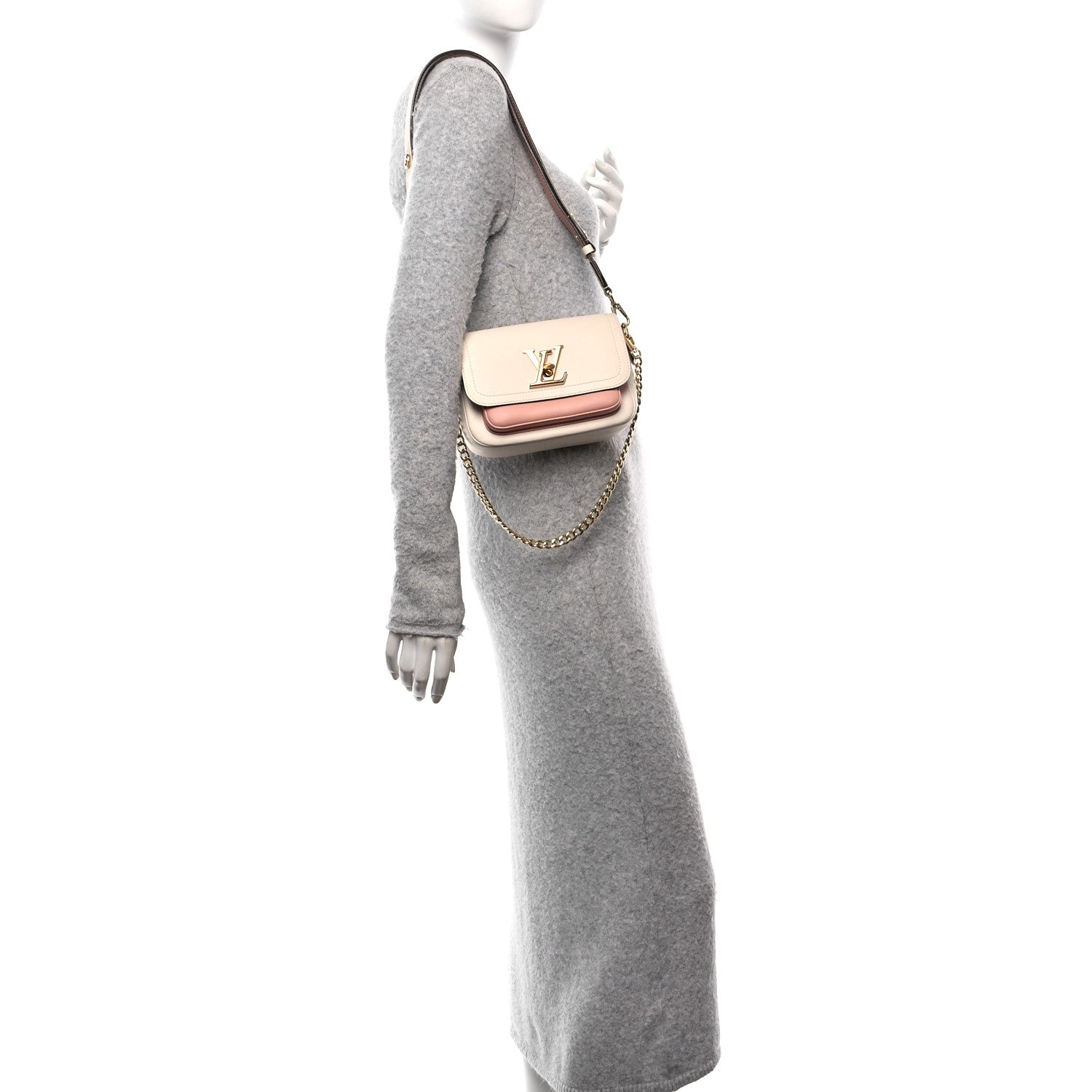 Louis Vuitton Grained Calfskin Lockme Tender Quartz Rose Trianon 2 of 14