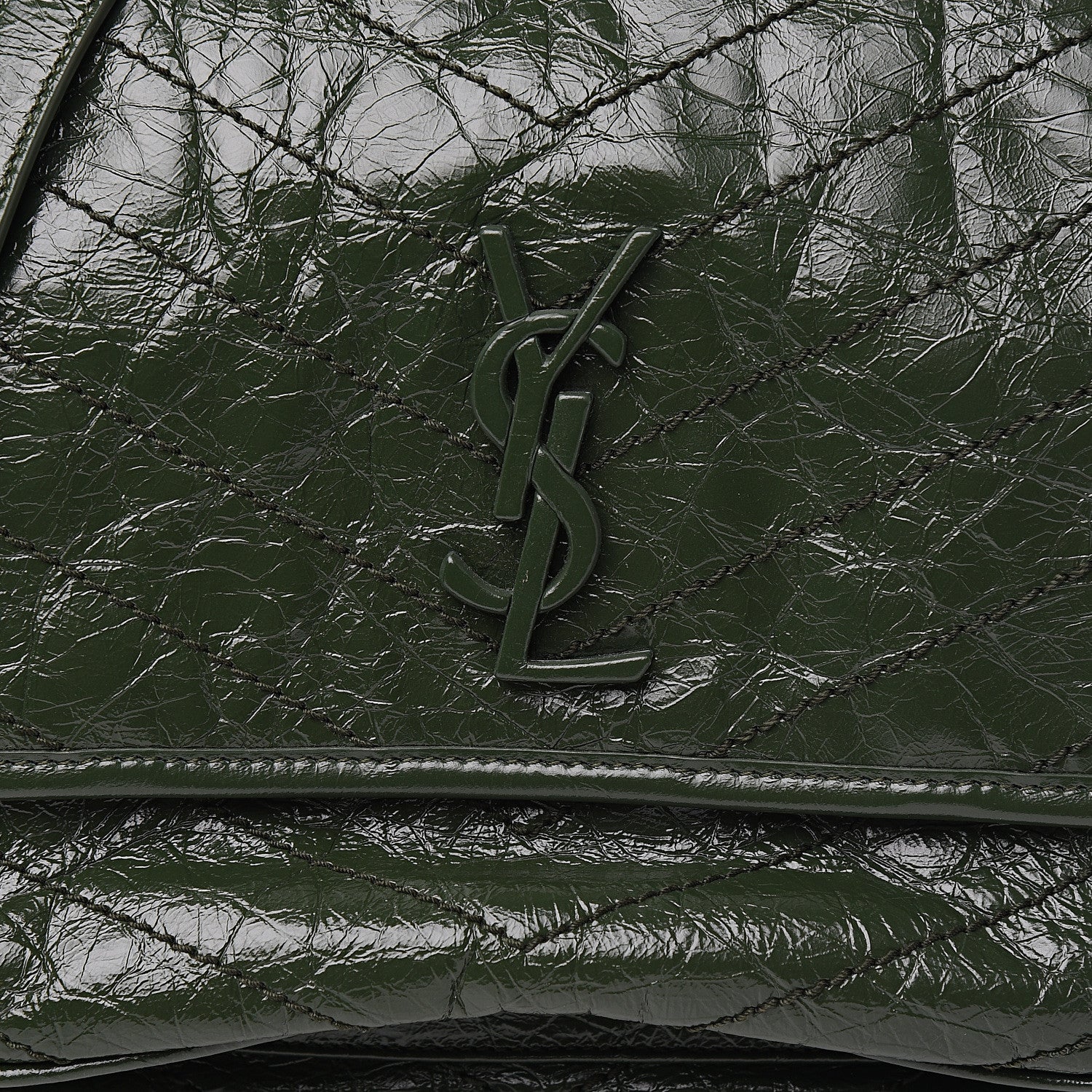 Saint Laurent Crinkled Calfskin Matelasse Monogram Medium Niki Chain Satchel Military Olive 8 of 9