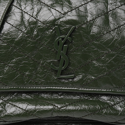 Saint Laurent Crinkled Calfskin Matelasse Monogram Medium Niki Chain Satchel Military Olive 8 of 9