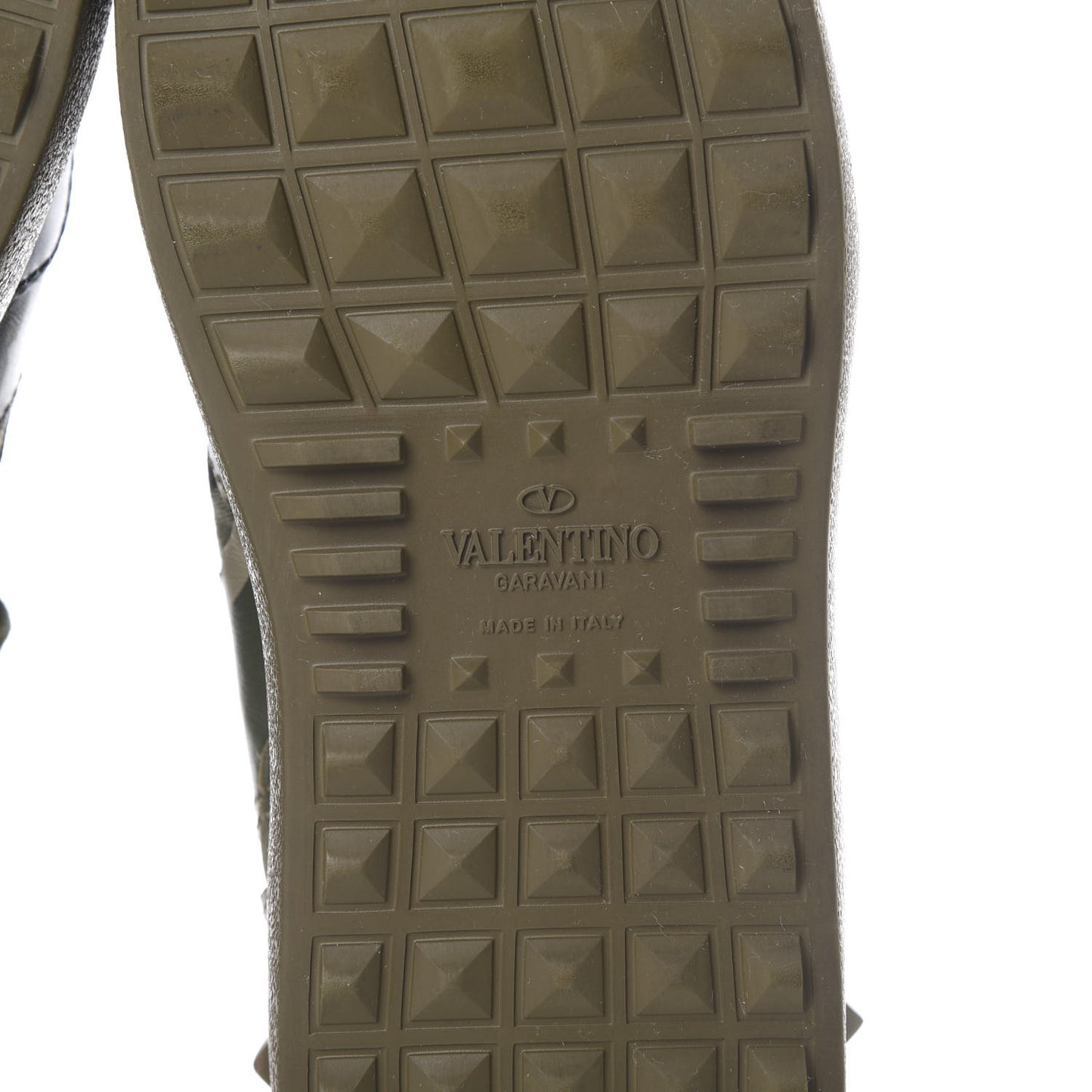 Calfskin Canvas Camouflage Rockstud Rock Be Sneakers 38 Olive