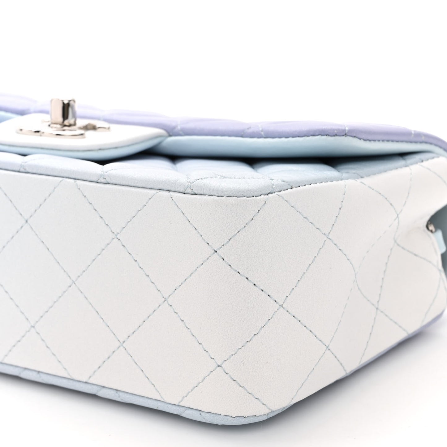 Perforated Lambskin Quilted Mini Rectangular Flap Light Blue Light Purple White