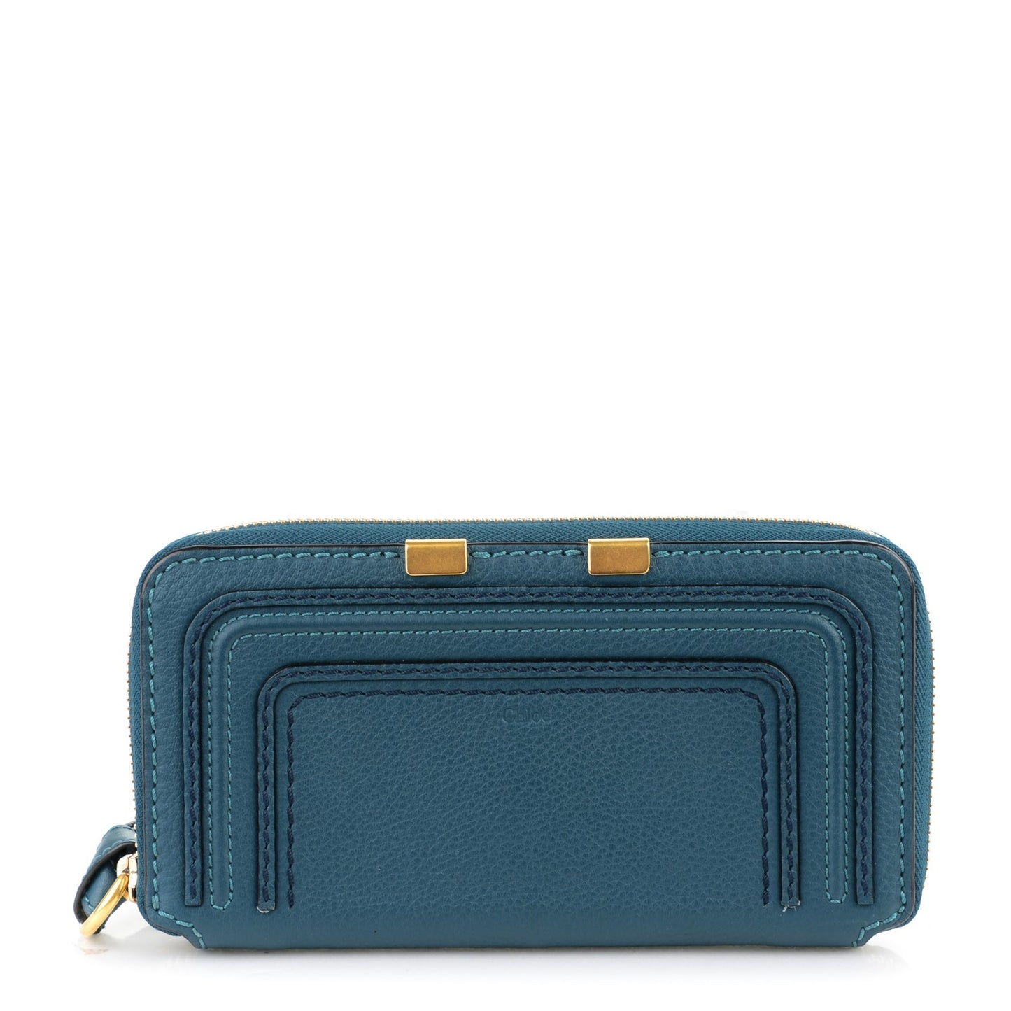 Grained Calfskin Marcie Long Zip Around Wallet Steel Blue
