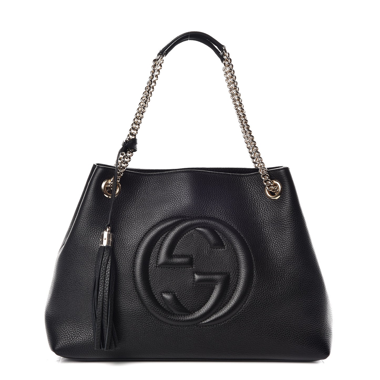 Pebbled Calfskin Medium Soho Chain Shoulder Bag Black