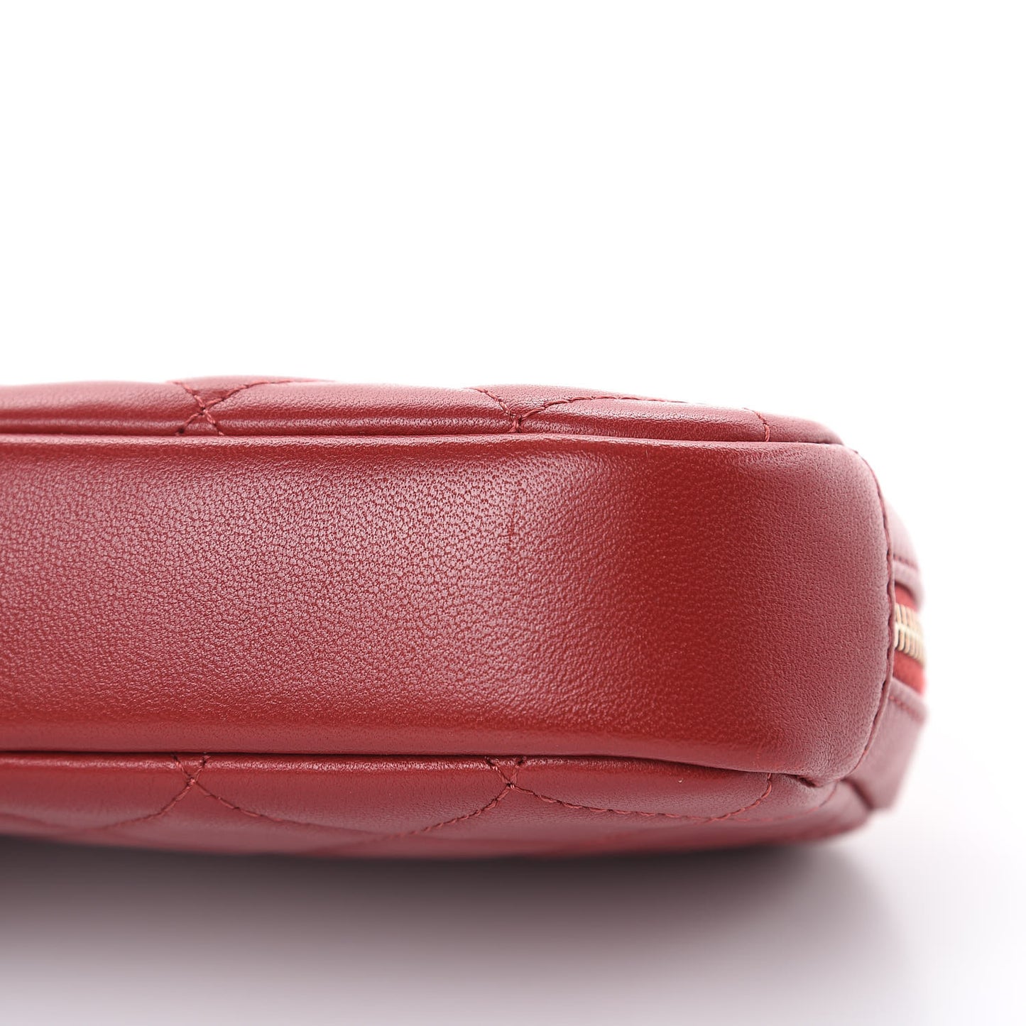 Lambskin Quilted Small Curvy Pouch Cosmetic Case Red