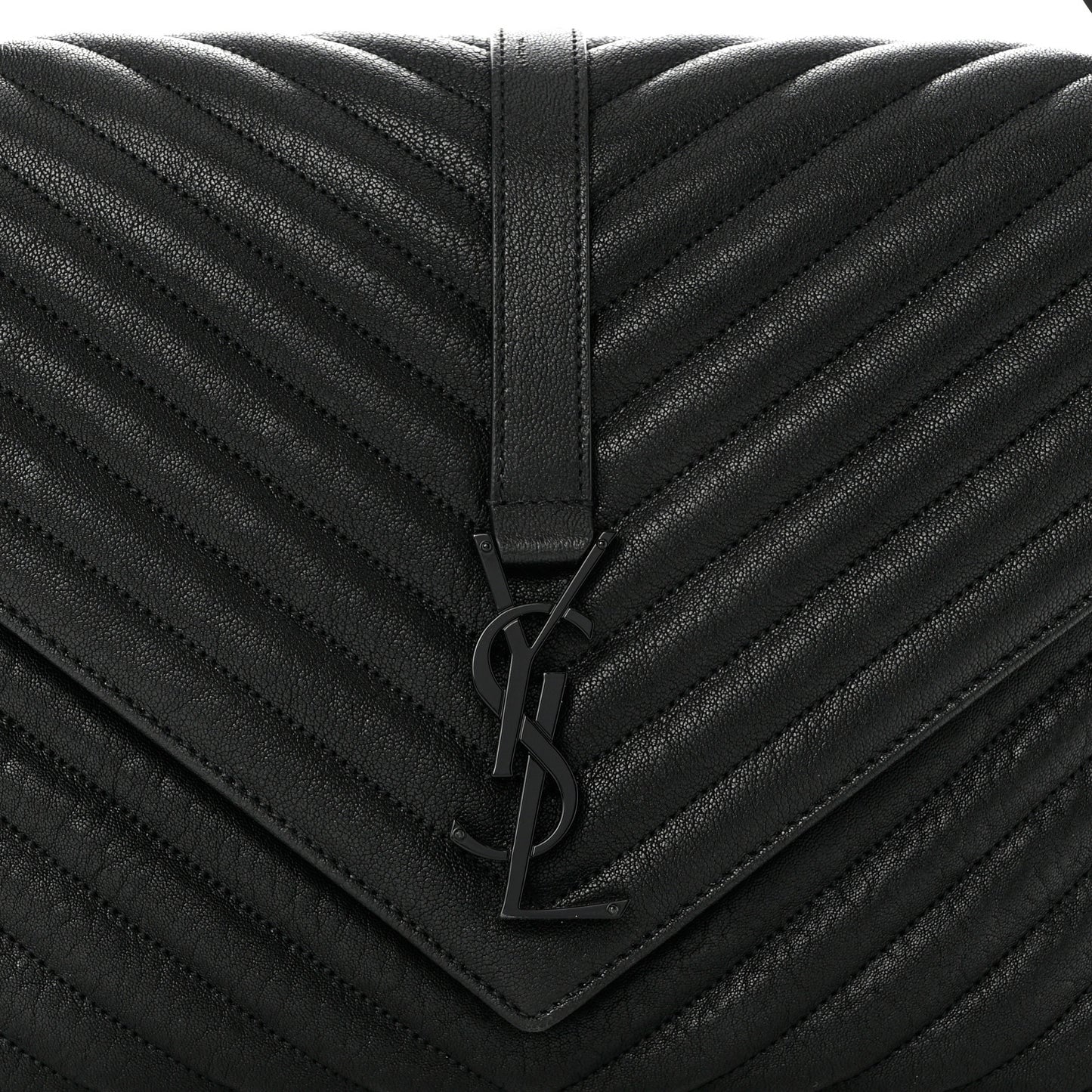 Sheepskin Matelasse Chevron Monogram Monochrome Large College Satchel Black