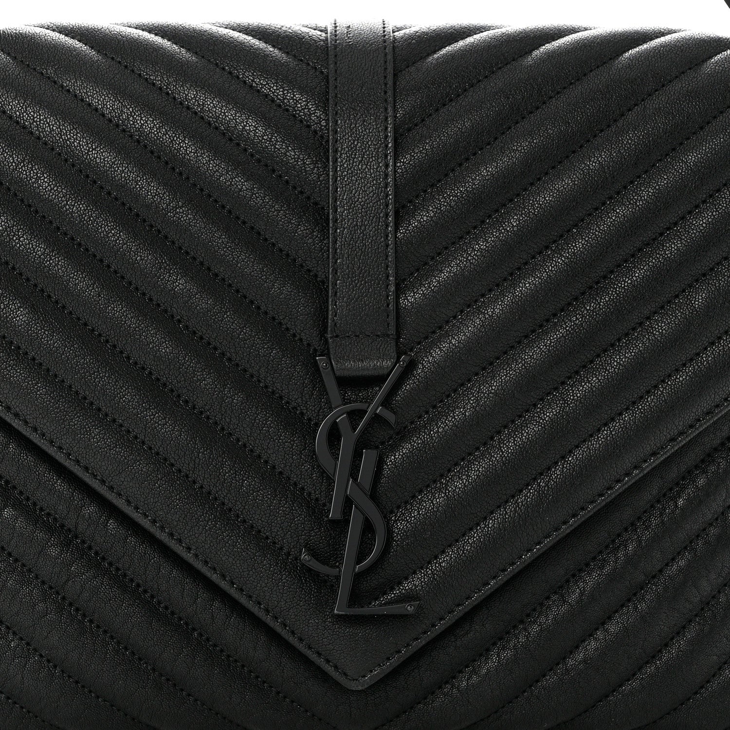 Saint Laurent Sheepskin Matelasse Chevron Monogram Monochrome Large College Satchel Black 8 of 10
