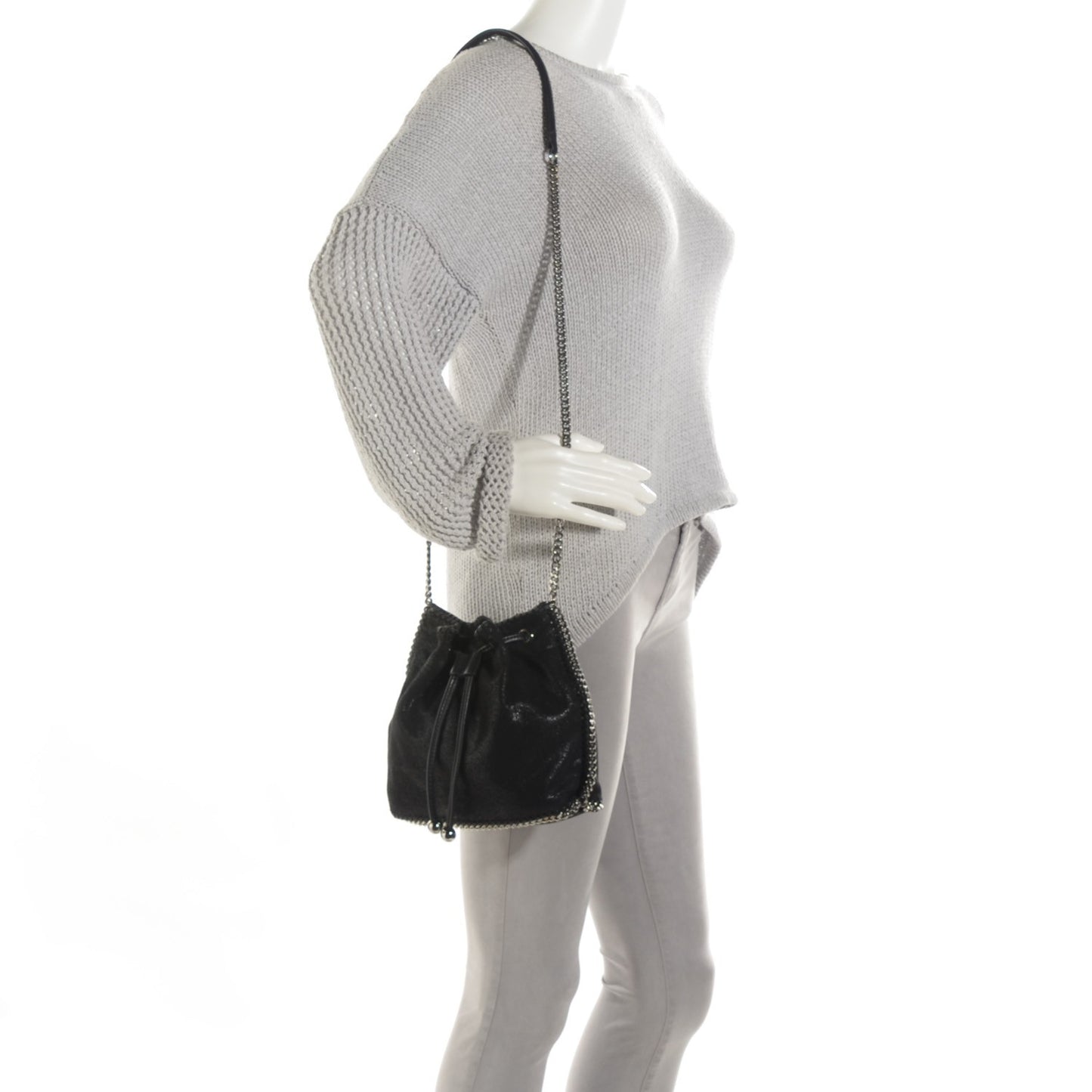 Shaggy Deer Small Falabella Bucket Bag Black
