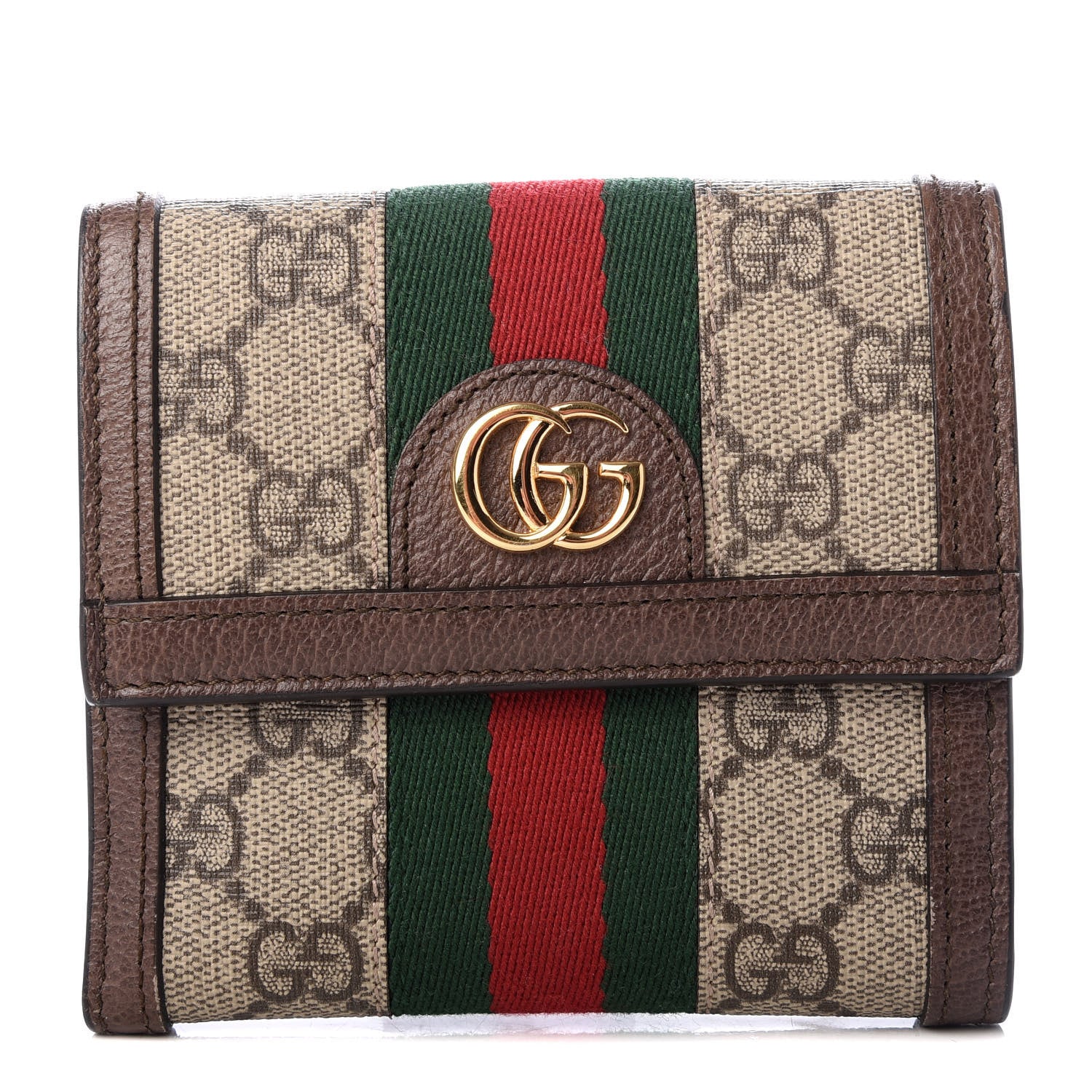 Gucci GG Supreme Monogram Web Ophidia French Flap Wallet Beige New Acero 1 of 6