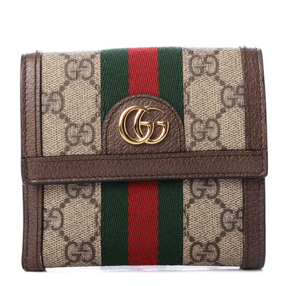 Gucci GG Supreme Monogram Web Ophidia French Flap Wallet Beige New Acero 1 of 6