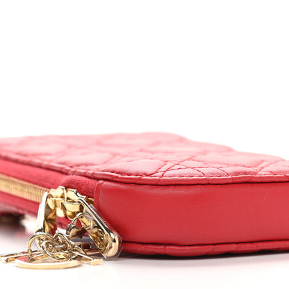 Christian Dior Lambskin Cannage Dioramour Lady Dior Phone Holder Bright Red 8 of 9