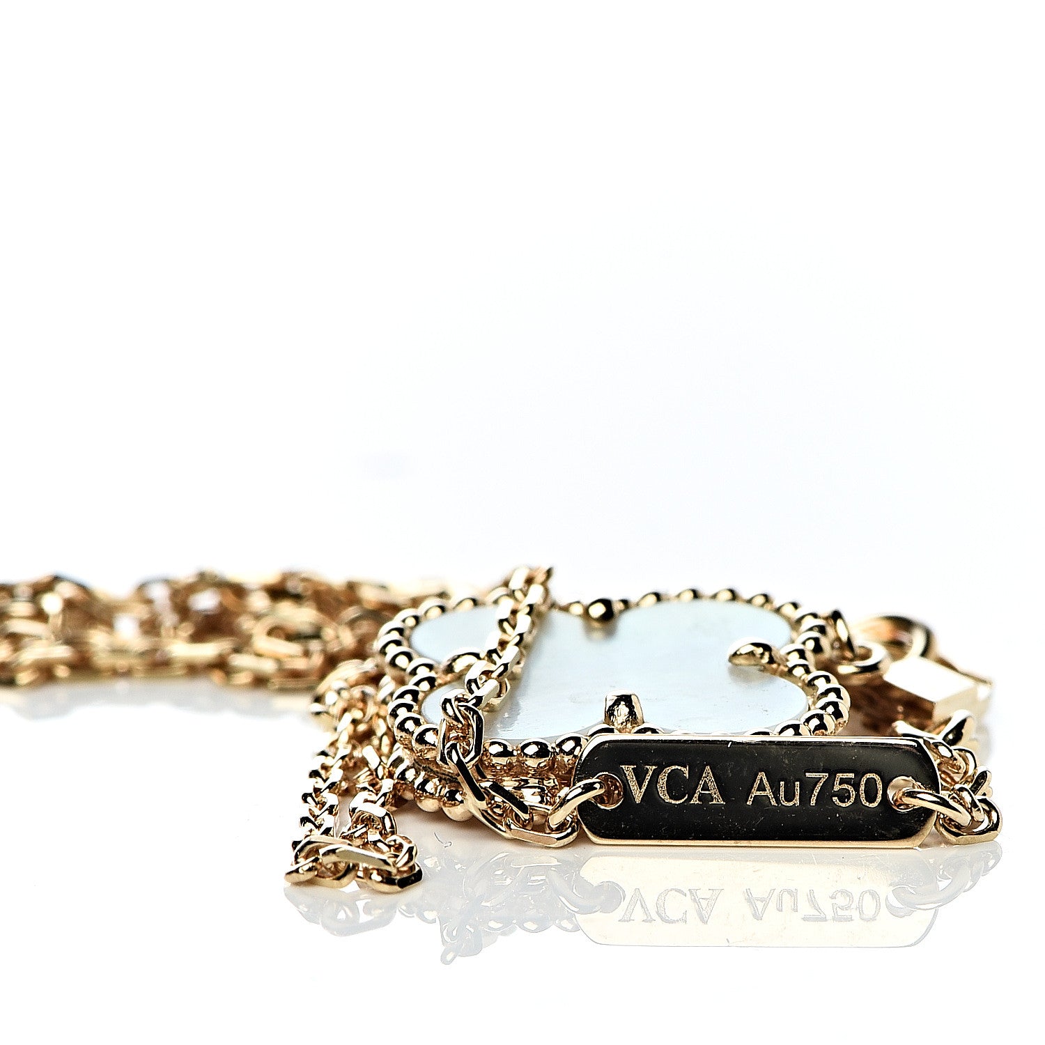 Van Cleef & Arpels 18K Yellow Gold Mother of Pearl Vintage Alhambra Pendant Necklace 6 of 8