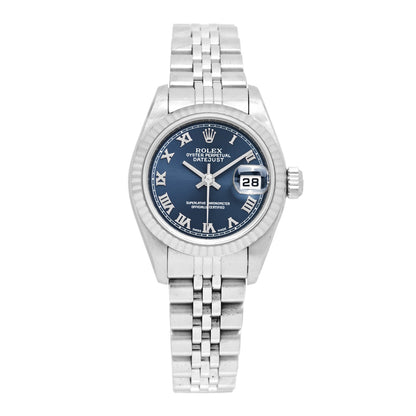 Rolex Stainless Steel 18K White Gold 26mm Oyster Perpetual Datejust Watch Blue Roman 79174 1 of 5