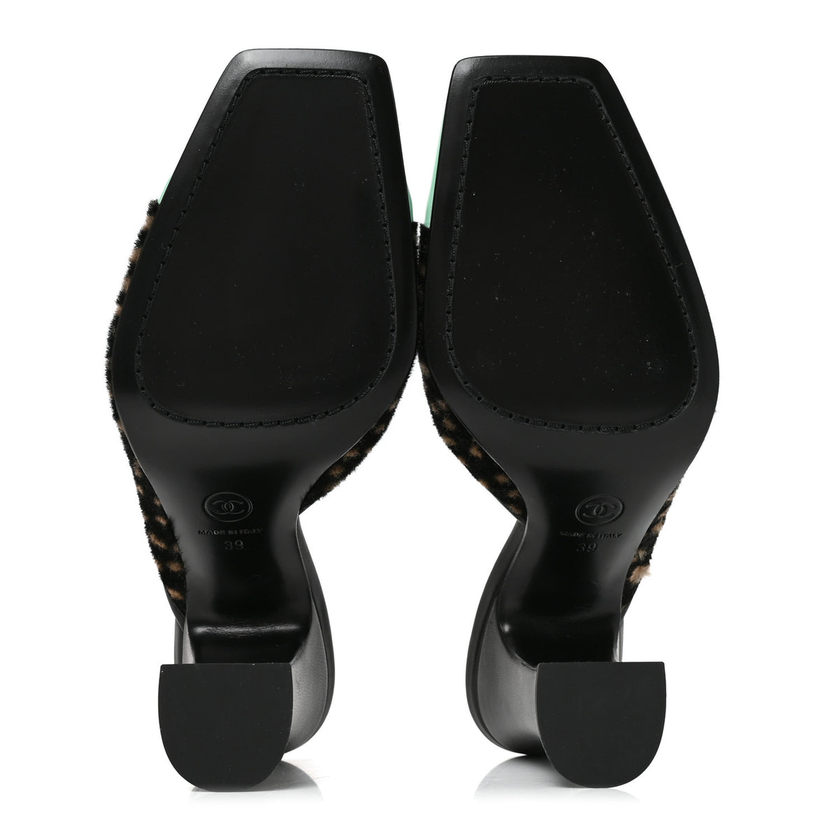 Chanel Pony Hair Lambskin Patent Calfskin Cap Toe Mules 39 Black White Green 6 of 8