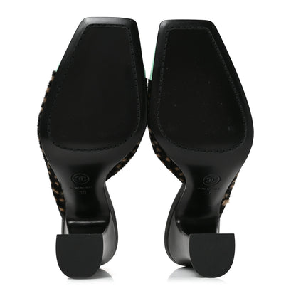 Chanel Pony Hair Lambskin Patent Calfskin Cap Toe Mules 39 Black White Green 6 of 8