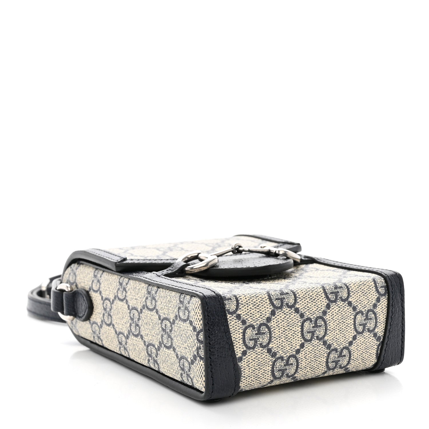 Gucci GG Supreme Monogram Textured Dollar Calfskin Mini Horsebit 1955 Crossbody Bag Beige Blue 4 of 13