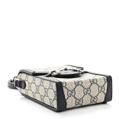 Gucci GG Supreme Monogram Textured Dollar Calfskin Mini Horsebit 1955 Crossbody Bag Beige Blue 4 of 13
