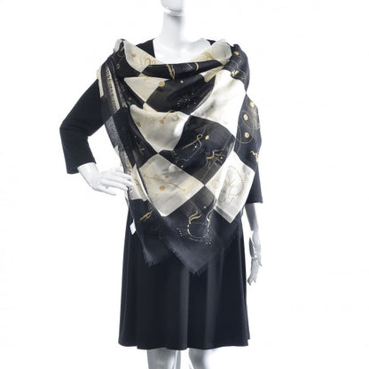 Christian Dior Wool Silk Star Signs Constellation Scarf Black 2 of 10