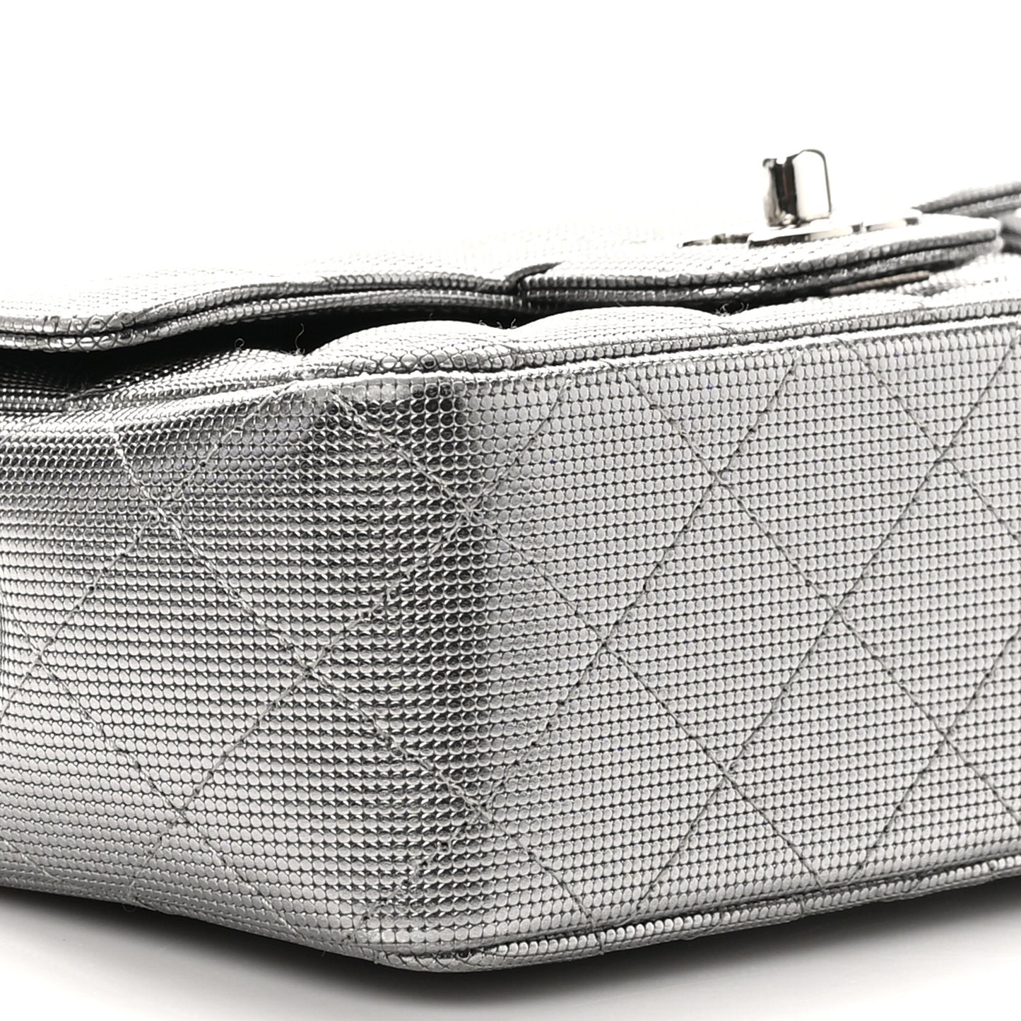 Metallic Calfskin Quilted Pixel Effect Mini Rectangular Flap Dark Silver
