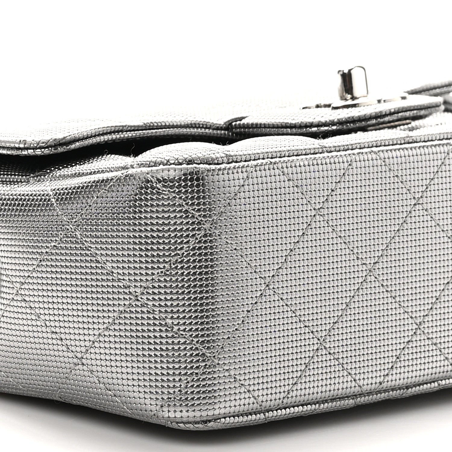 Chanel Metallic Calfskin Quilted Pixel Effect Mini Rectangular Flap Dark Silver 9 of 11