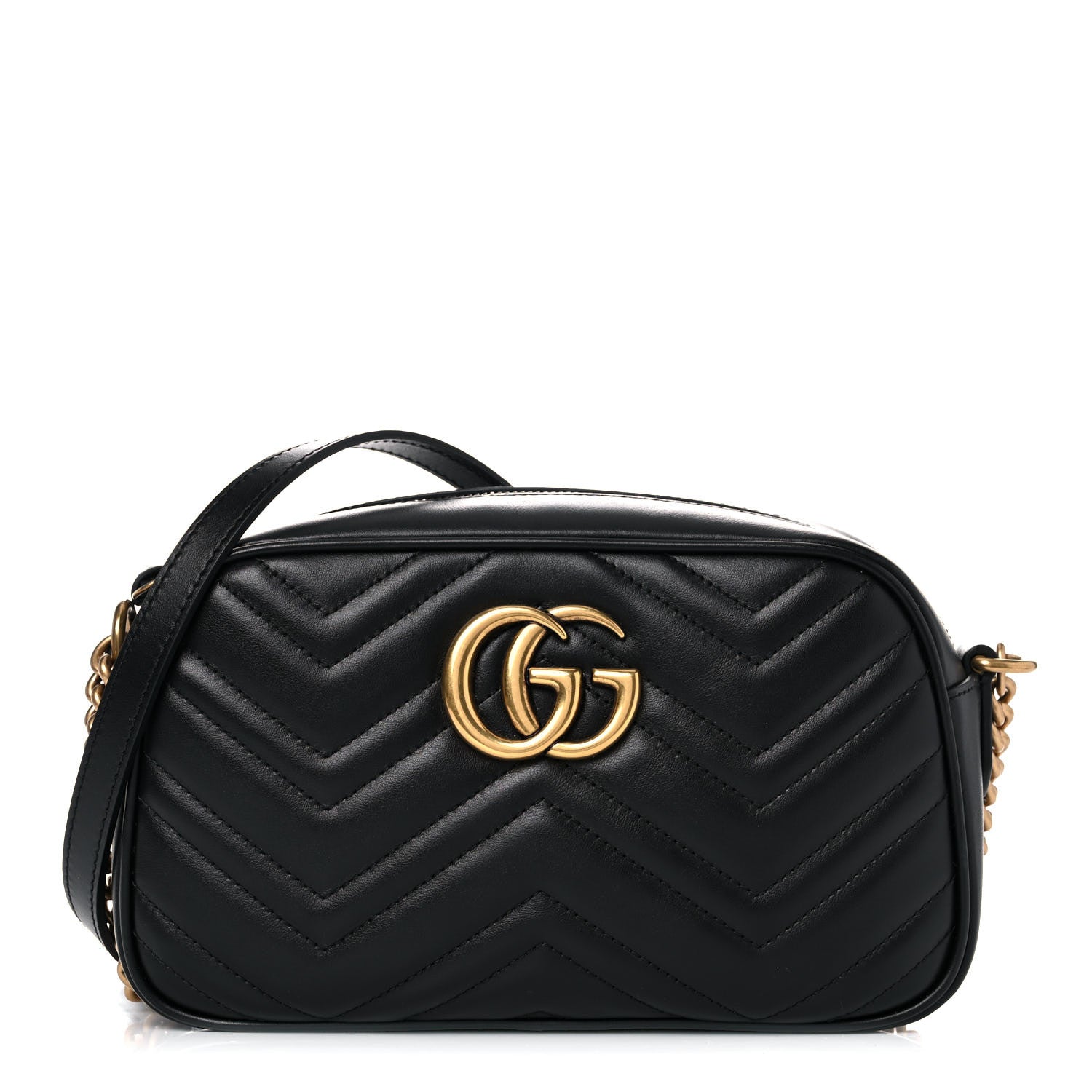 Gucci Calfskin Matelasse Small GG Marmont Chain Shoulder Bag Black 1 of 14