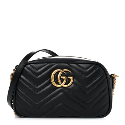 Gucci Calfskin Matelasse Small GG Marmont Chain Shoulder Bag Black 1 of 14