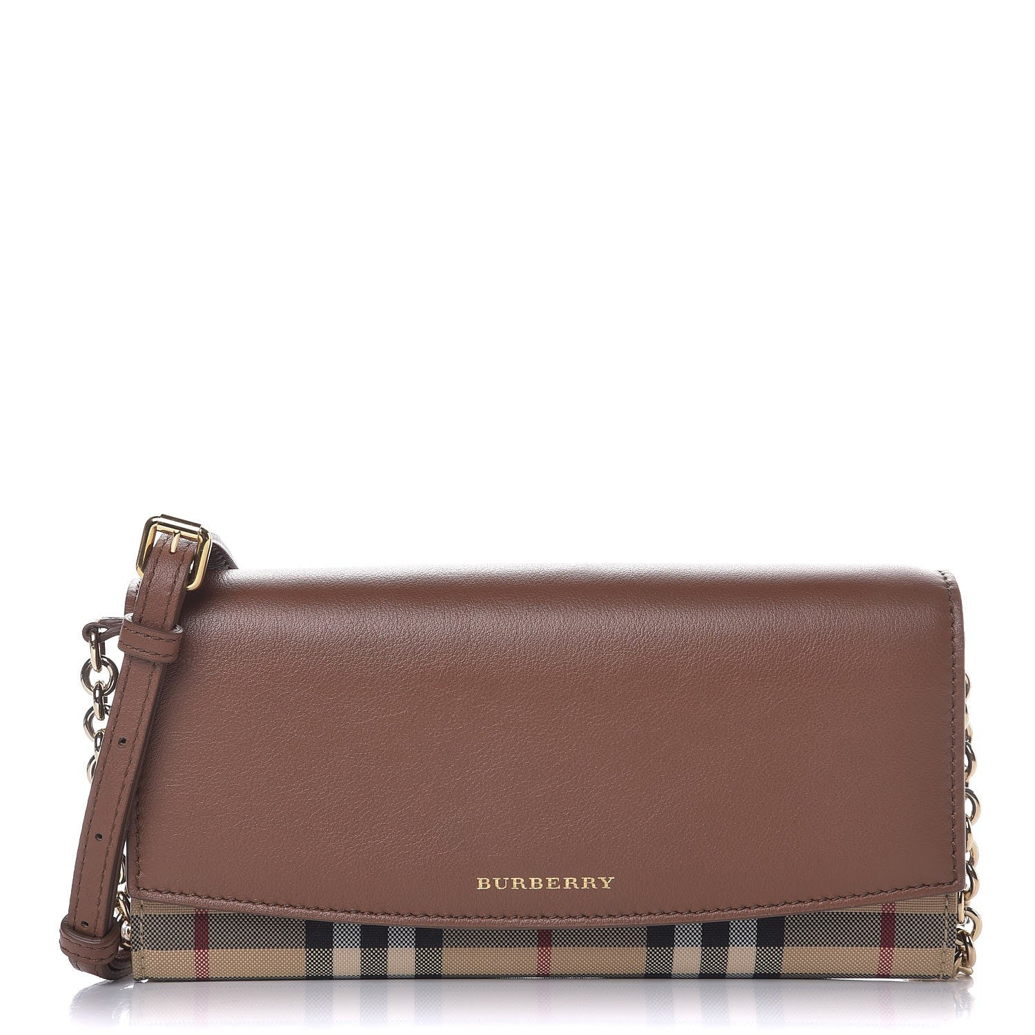 Burberry Derby Calfskin House Check Henley Wallet On Chain Tan 1 of 8