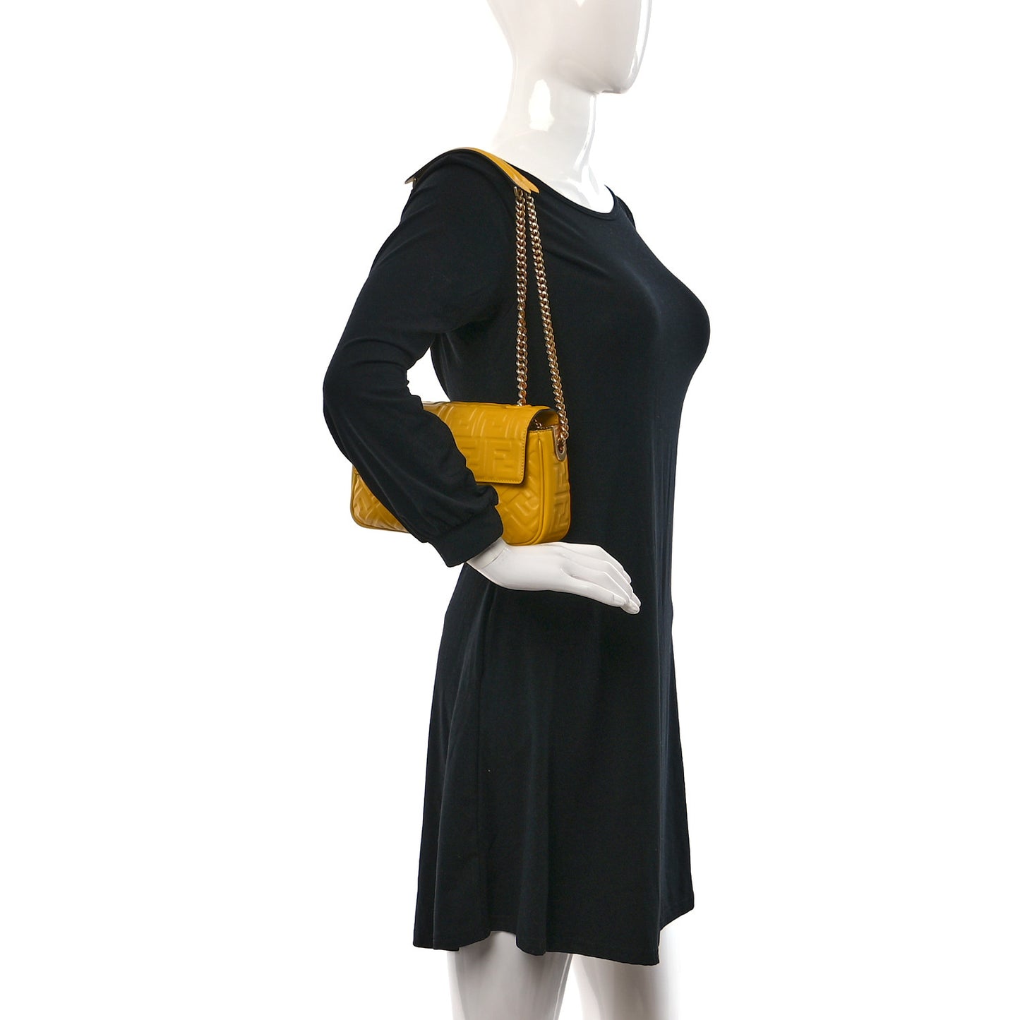 Nappa Small FF Embossed Midi Chain Baguette Mimosa