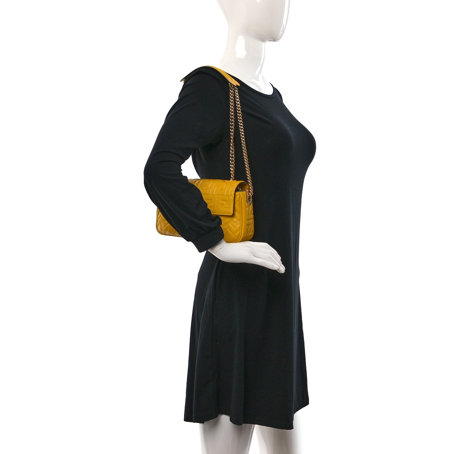 Fendi Nappa Small FF Embossed Midi Chain Baguette Mimosa 2 of 10