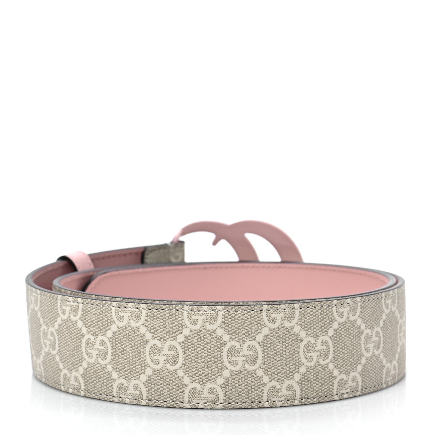 Gucci GG Supreme Monogram Plutone Calfskin Enamel Double G 40mm Belt 85 34 Beige Ebony Mystic White Perfect Pink 2 of 4