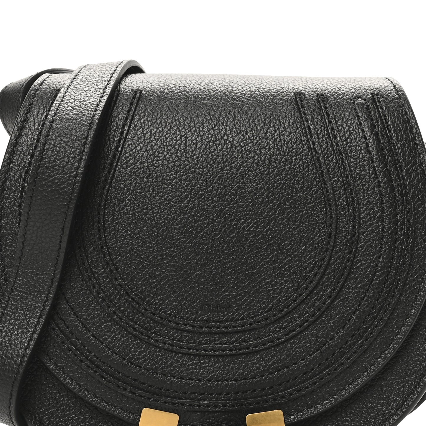 Grained Calfskin Small Marcie Saddle Bag Black
