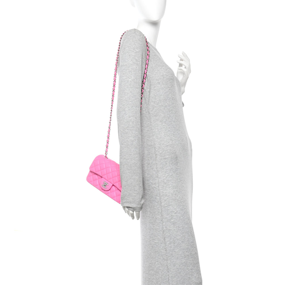 Chanel Lambskin Quilted Mini Rectangular Flap Neon Pink 1881686 ...