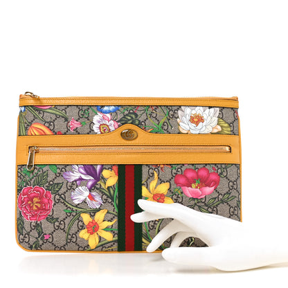 Gucci GG Supreme Monogram Flora Large Ophidia Pouch Clutch Beige Multicolor Crop 2 of 11