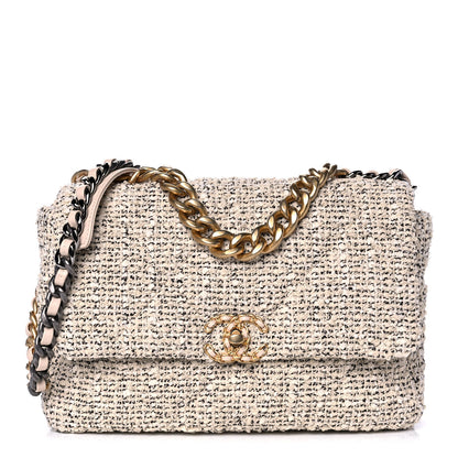 Chanel Tweed Quilted Large Chanel 19 Flap Ecru Black 1 of 10