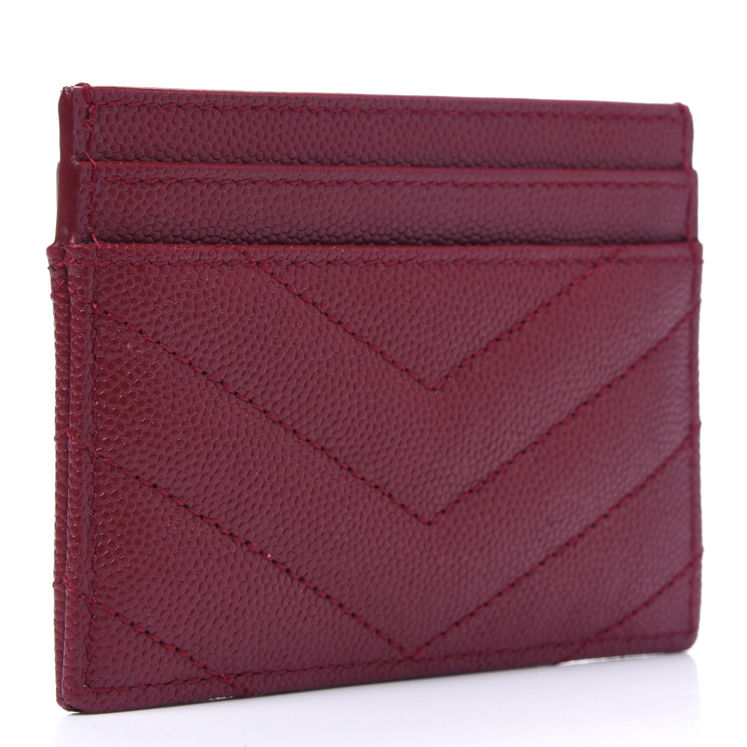 Saint Laurent Grain De Poudre Matelasse Chevron Monogram Credit Card Case Opyum Red 3 of 9