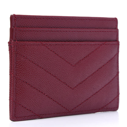 Saint Laurent Grain De Poudre Matelasse Chevron Monogram Credit Card Case Opyum Red 3 of 9