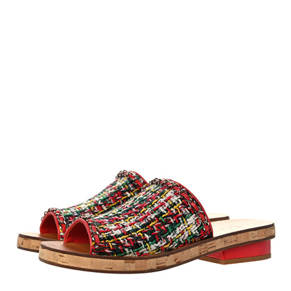 Chanel Cork Tweed Chain Mule Slides 38 Red 3 of 8