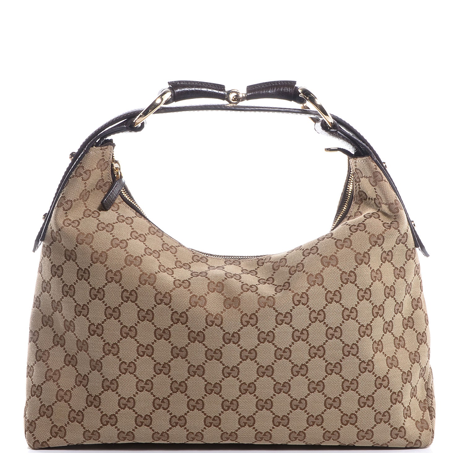 Gucci Monogram Medium Horsebit Chain Hobo Brown 1 of 9
