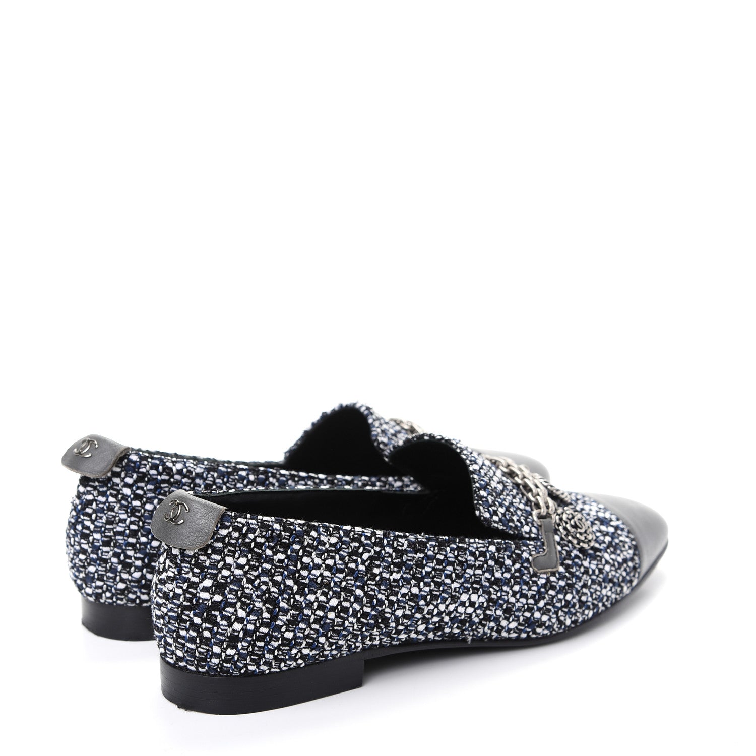 Chanel Tweed Lambskin Cap Toe Charm Loafers 36.5 Black Multicolor 4 of 10