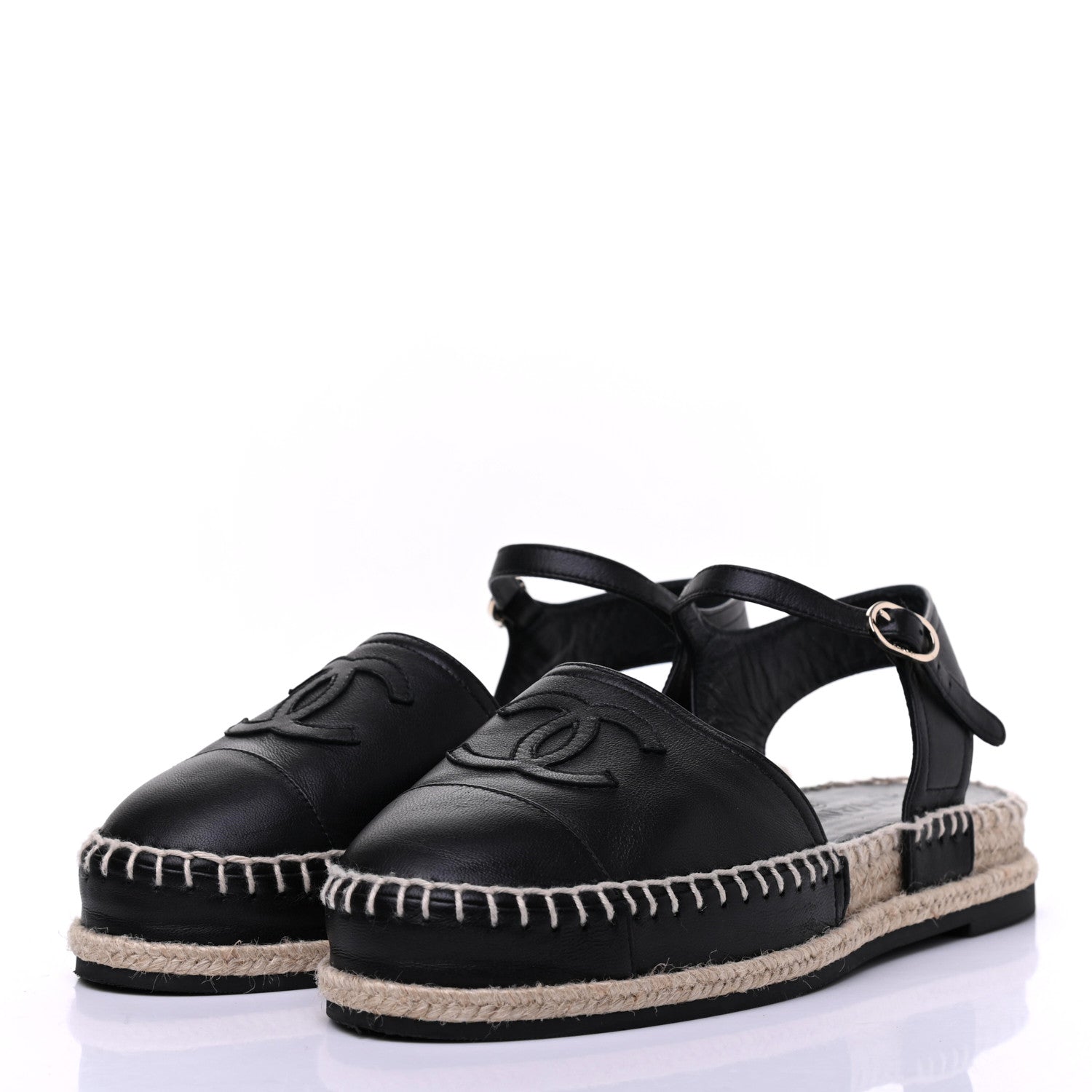 Chanel Lambskin Cap Toe CC Espadrilles Sandals 35 Black 3 of 11