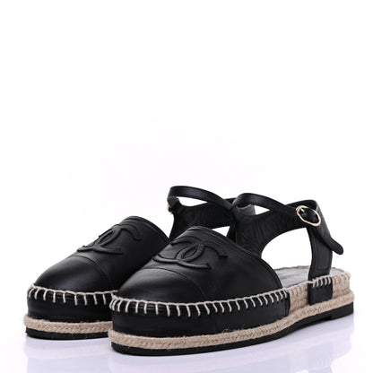 Chanel Lambskin Cap Toe CC Espadrilles Sandals 35 Black 3 of 11