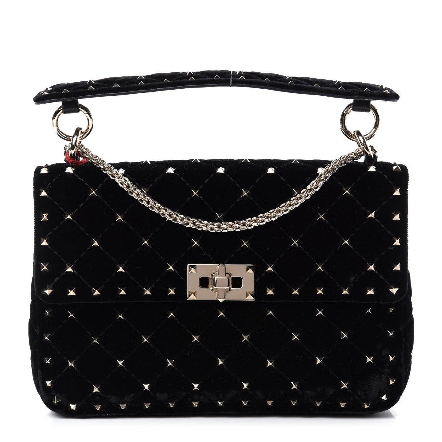 Velvet Medium Rockstud Spike Shoulder Bag Black